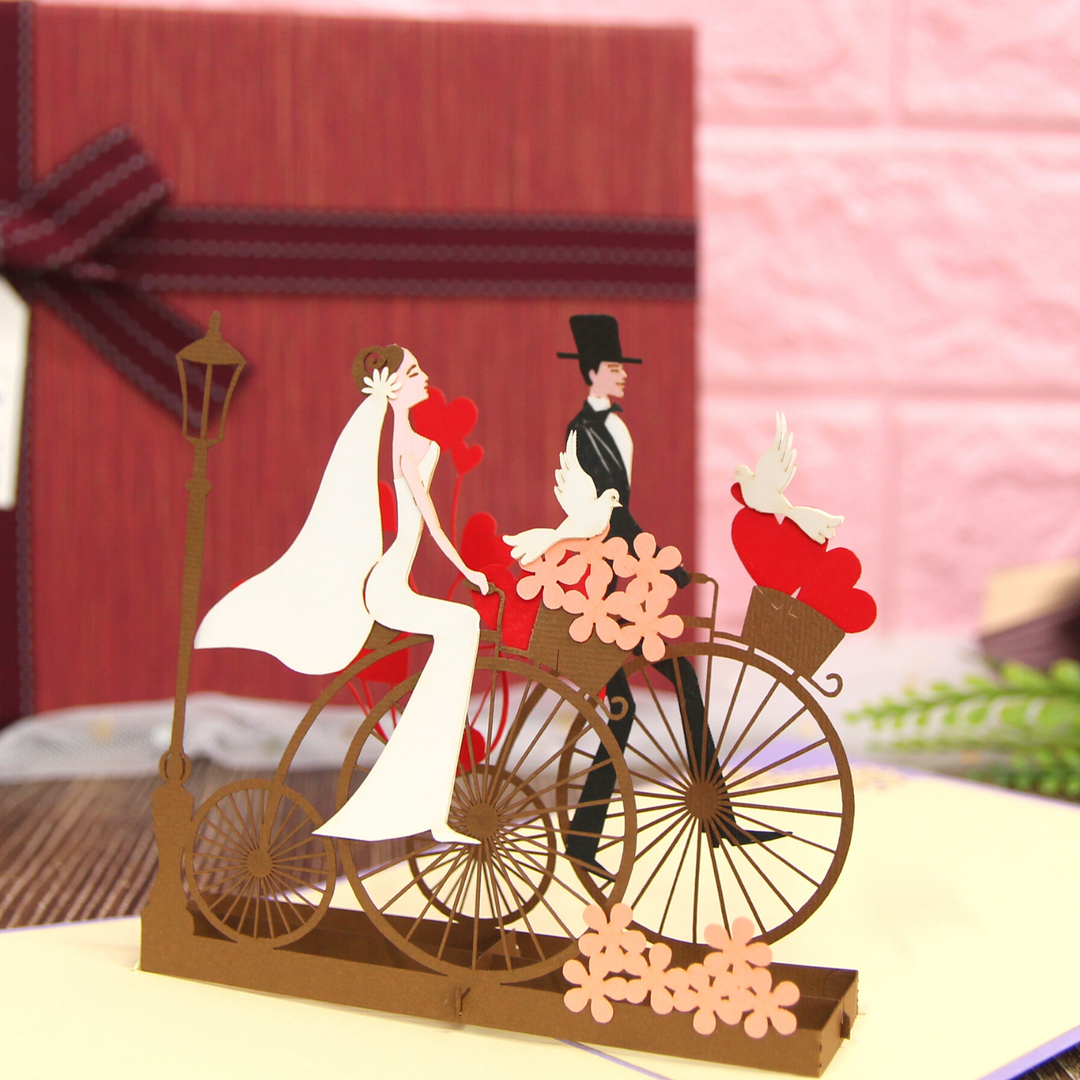 Romantic Couple Bike Ride Pop Up Card