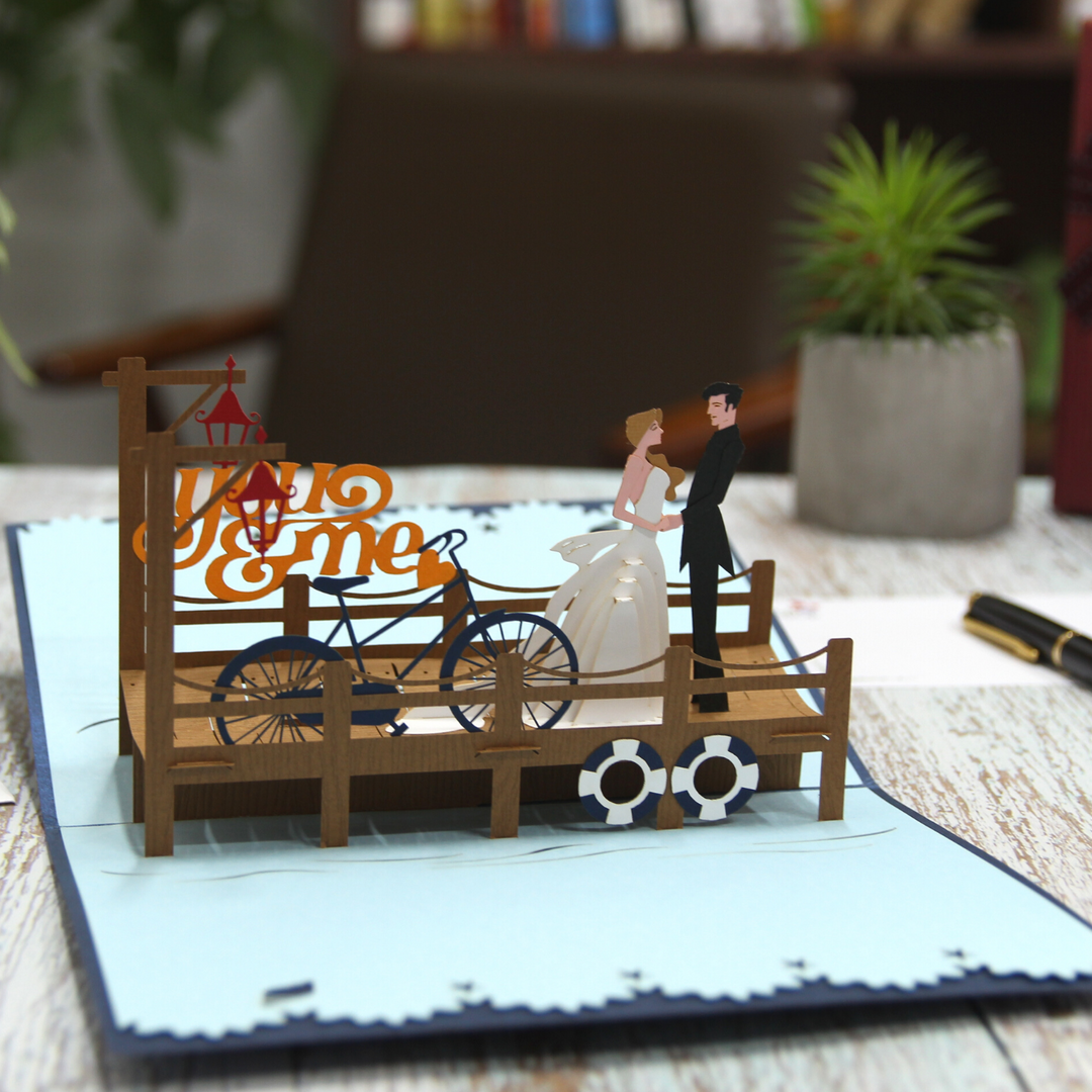 Romantic Bride & Groom on the Quay Pop Up Card