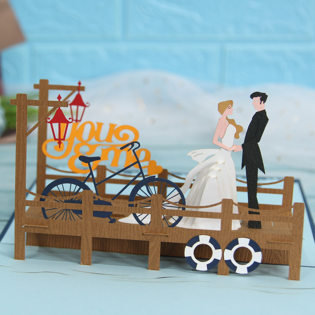 Romantic Bride & Groom on the Quay Pop Up Card