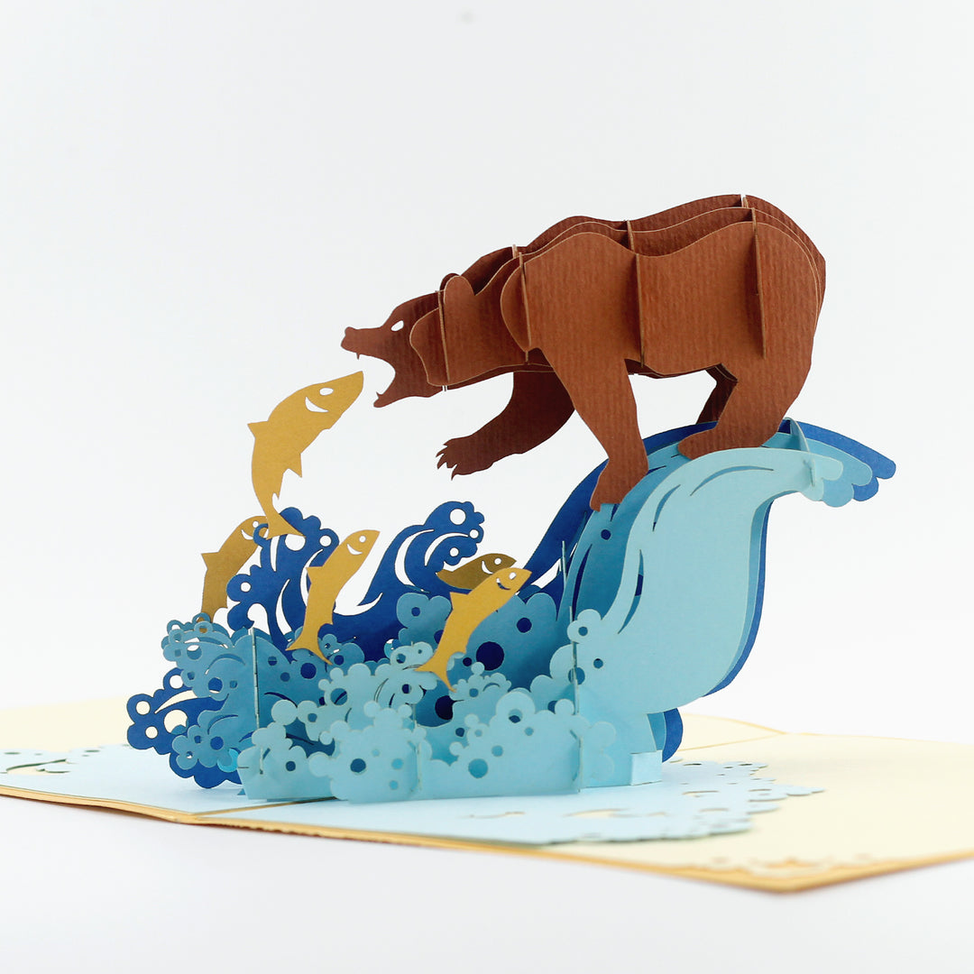 Bear Catching Salmon Pop Up Card