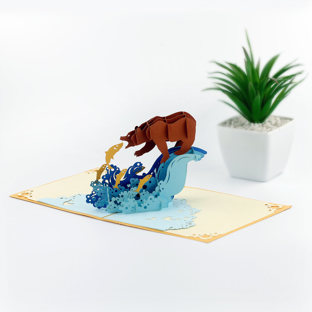 Bear Catching Salmon Pop Up Card