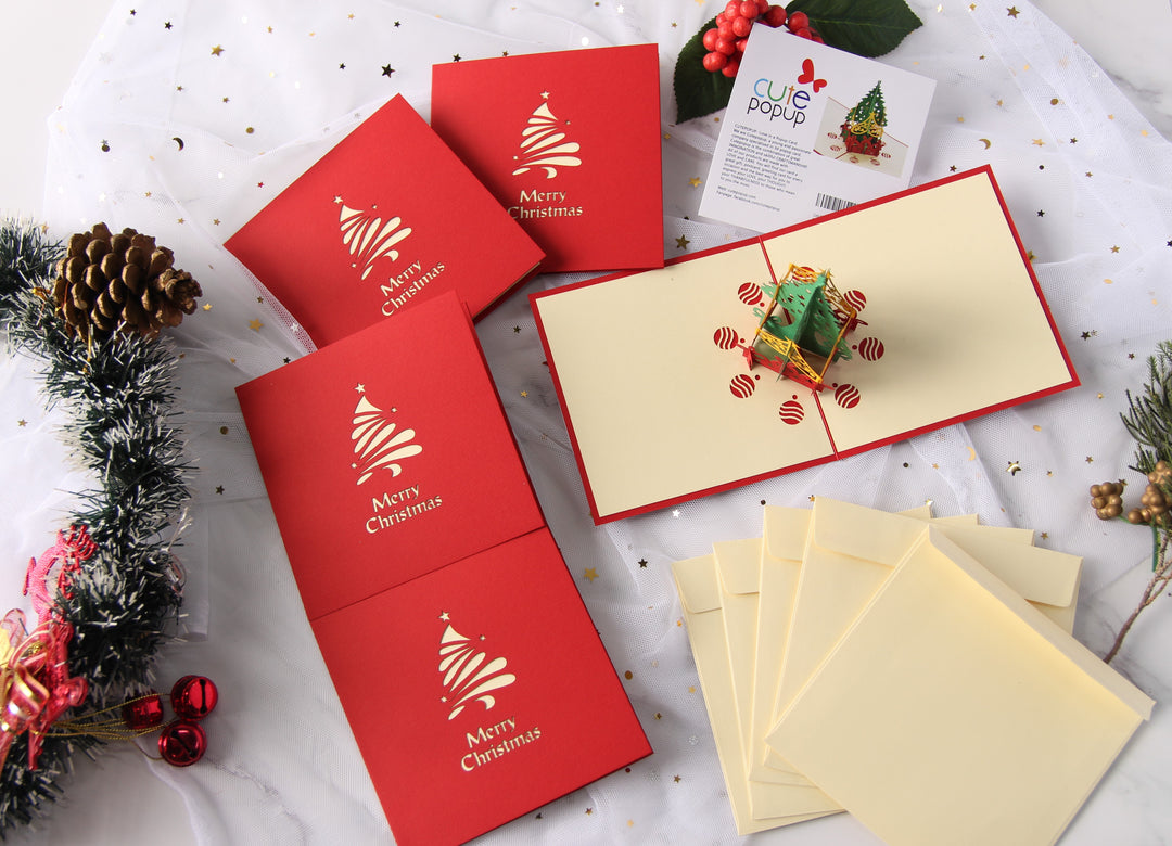 Christmas tree Greeting Pop Up Cards Set of 5