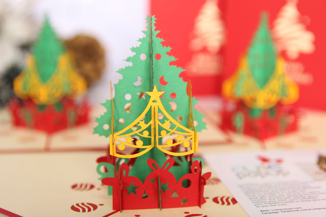 Christmas tree Greeting Pop Up Cards Set of 5