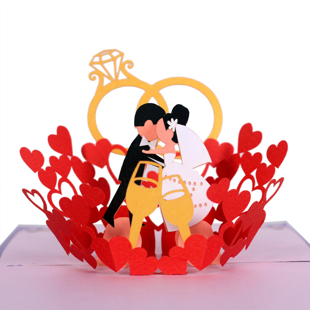 Bride and Groom Kiss in Wedding Party Pop Up Card