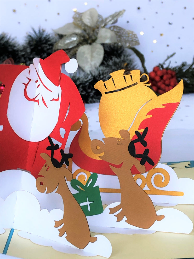 Santa Claus & Reindeers Christmas Pop Up Card