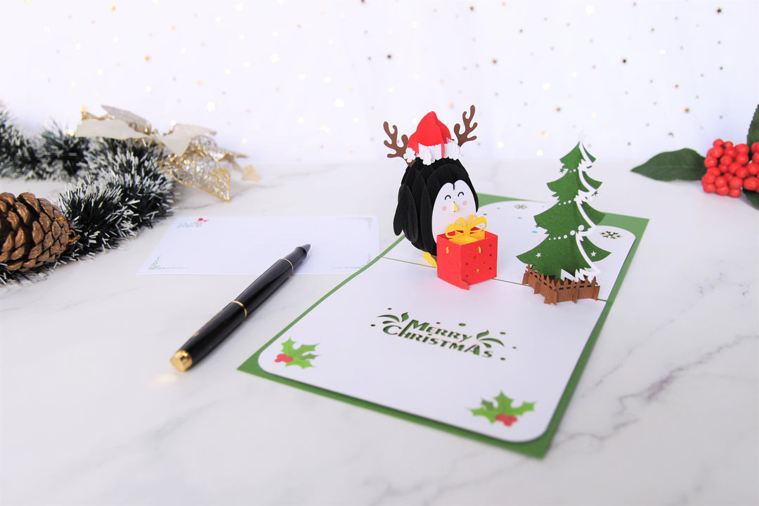 Penguin And Christmas Tree Pop Up Card