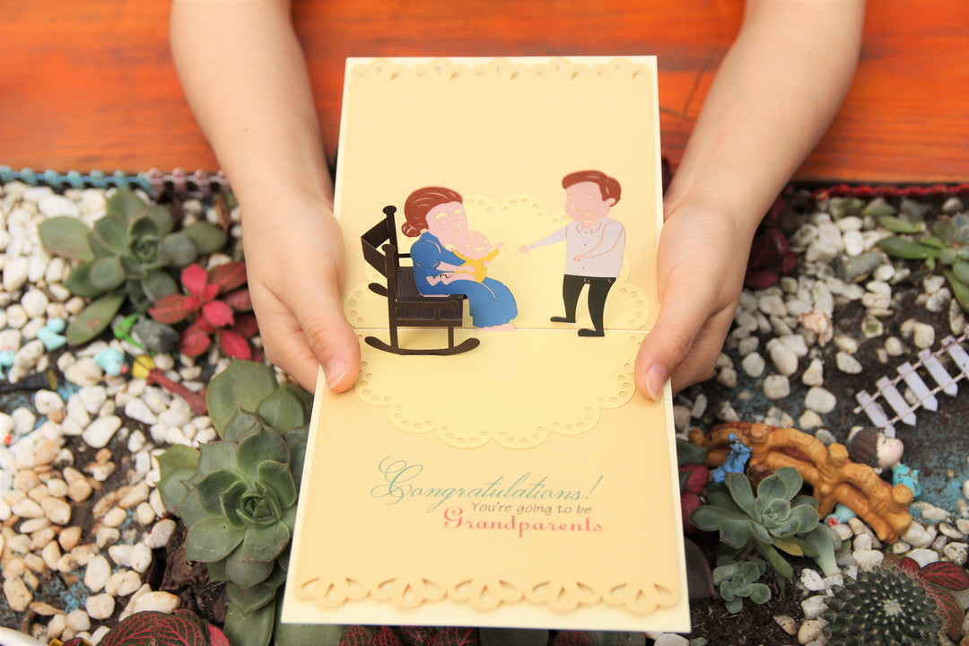 Grandparents with Baby Announcement Pop Up Card