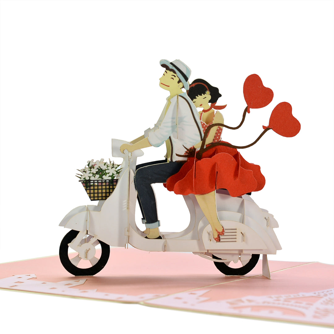 Romantic Couple on Vespa Pop Up Card