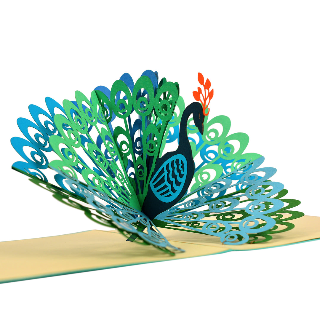 Vibrant Peacock Pop up Card