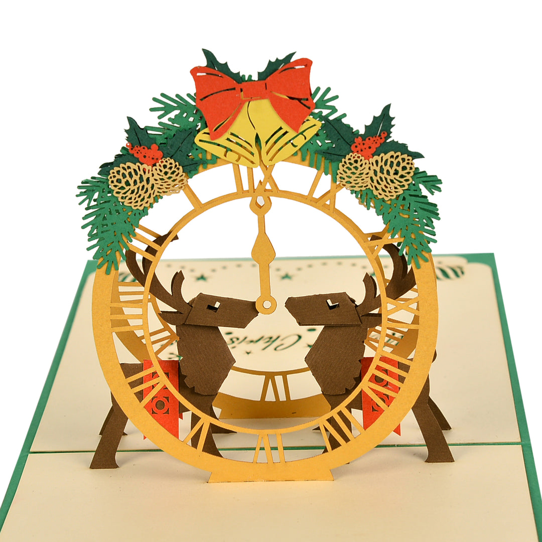 Reindeers & Clock Christmas Pop Up Card
