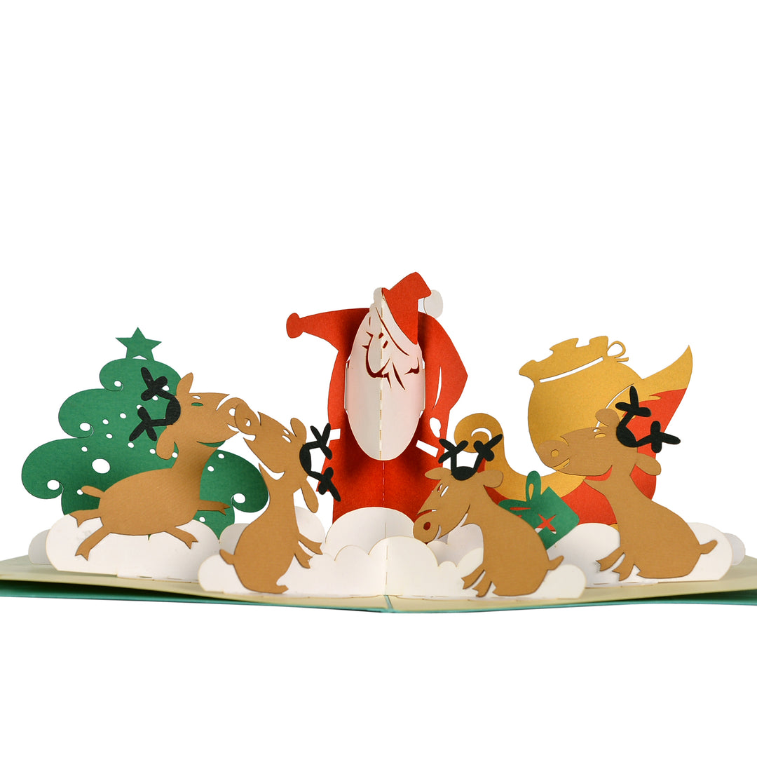 Santa Claus & Reindeers Christmas Pop Up Card