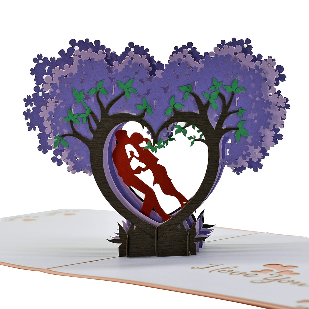 Kissing Couple on Purple Heart Wisteria Pop Up Card