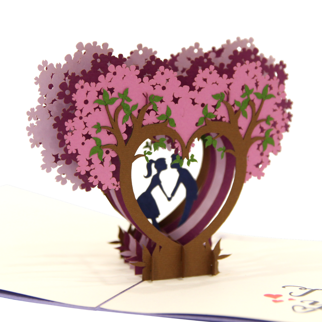 Kissing Couple on Purple Heart Wisteria Pop Up Card